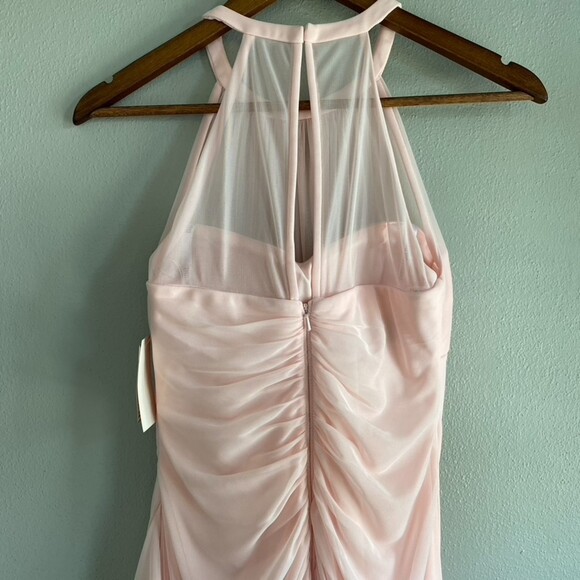 David's Bridal Women's Short High Neck Mesh Dress with Side Cascade Petal Pink - Picture 7 of 10